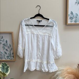 Zac & Rachel White Boho Lace-Trim Peasant Top